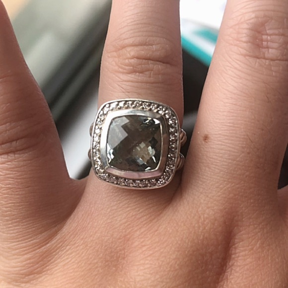 David Yurman 11mm Prasiolite Albion Diamond Ring - Picture 7 of 8